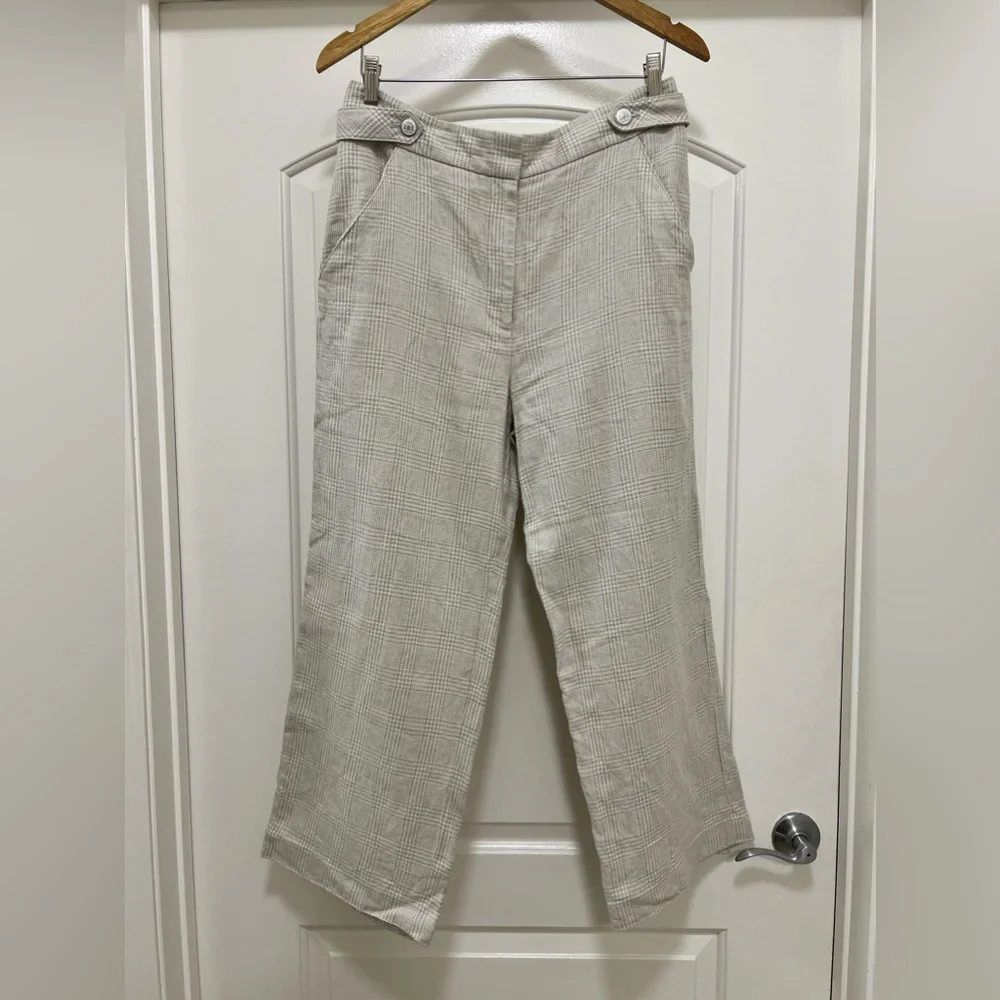Veronica Beard Isley Check-Print Cropped Linen Cotton Blend Trouser